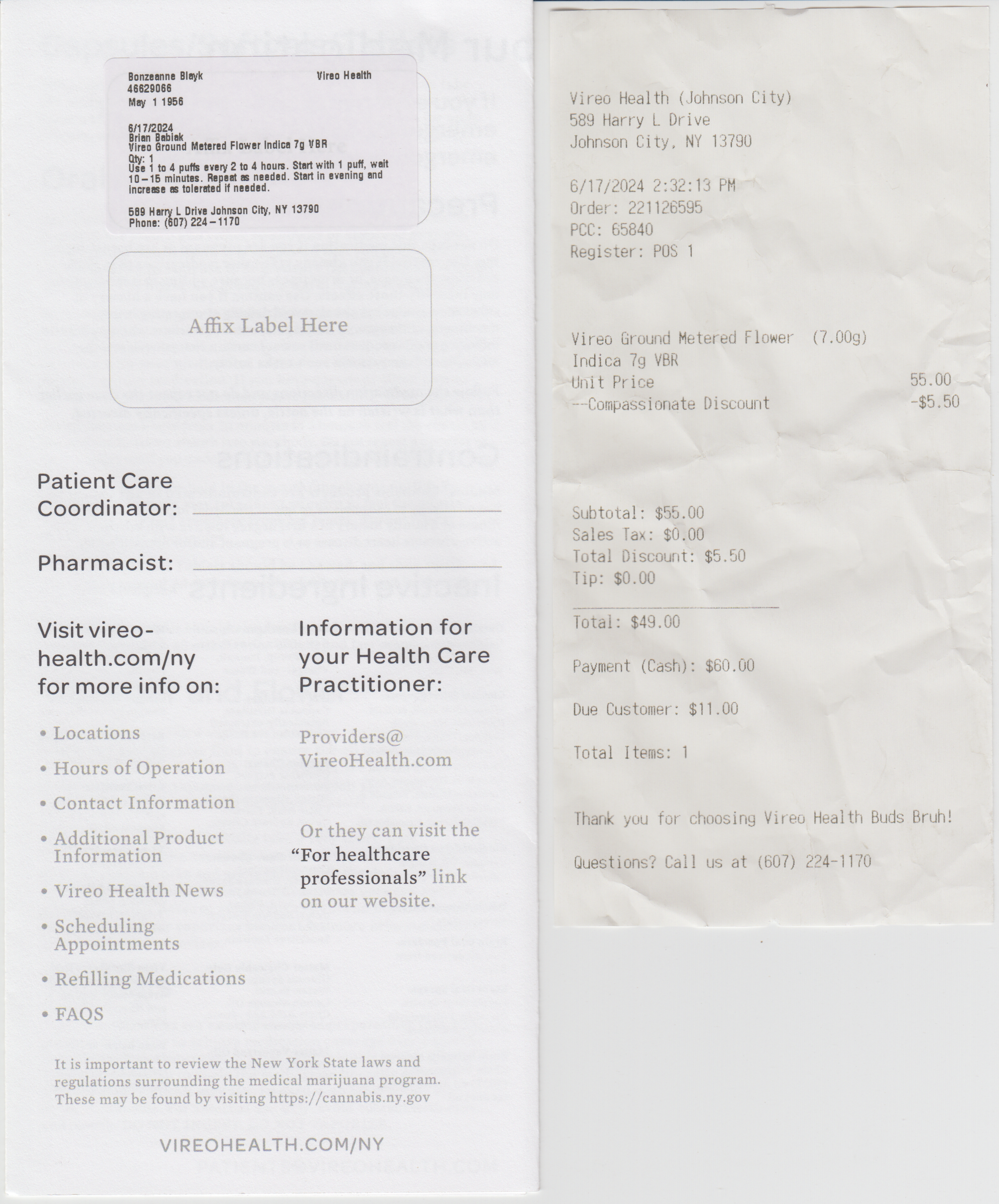 ./2024-06-18 - Vireo Health MMJ Purchase 30 - Velvet Breath 1 x 7 gm VBR ground cannabis - $49.00.png